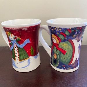 Two large Christmas Snowmen mugs by Flomo